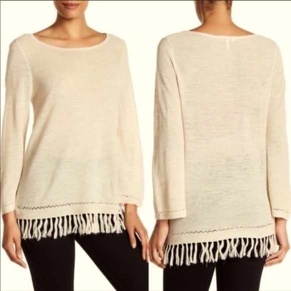 Joie Annalie Cream Fringed Sweater Women’s Size Medium Boatneck Linen Wool Blend - Picture 1 of 10